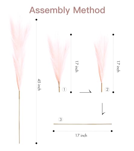 9 Pcs 45" Tall Pampas Grass Pink Decor, Long Stem Artificial Flower Floor Vase Large Faux Floral Pompas Fake Plants Dried Bouquet Arrangement Vase Filler for Boho Home Wedding Decoration - color: 9 Pcs 45" Pink Style