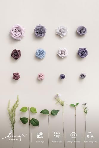 Ling's moment Fake Flowers Box, Faux Artificial Greenery Stems Foam Roses Gardenias Silk Hydrangea Ranunculus Fabic Flower for Centerpieces Bouquet Wedding Vase, Sage Purple & Provence, Deluxe Combo - color: Sage Purple & Provence