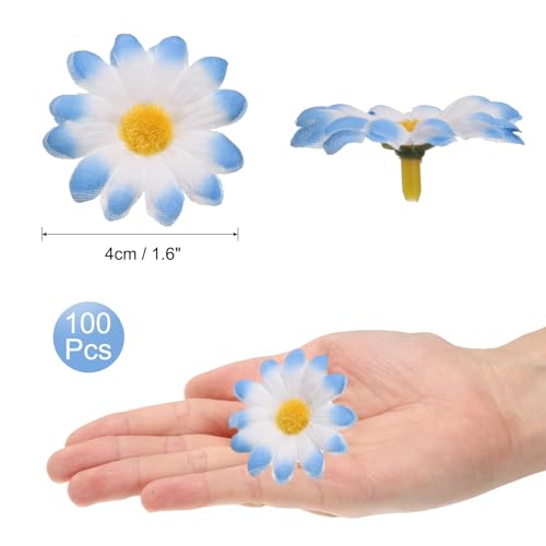 uxcell 100pcs Artificial Daisies Flower Heads,1.6" Silk Fake Daisies Heads Mini Daisies Artificial Flowers Bulk for DIY Wedding Bouquets Centerpieces Party Home Decorations, Blue/Yellow - color: Blue/Yellow