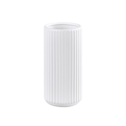 TIMEFOTO White Ceramic Flower Vase for Pampas Grass, 6 inch Small Decorative Centerpiece Ribbed Vase for Dining Table, Office Desktop, Shelf Bookshelf, Mantel, Bathroom, Countertop, Farmhouse, Gift - color: Ceramic White, size: 6 inch