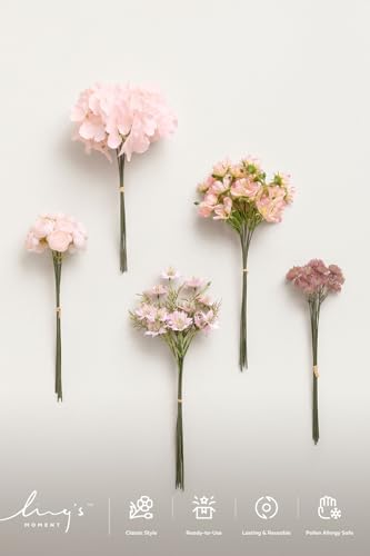 Ling's moment Artificial Greenery Stems Box Set, Faux Greenery Picks for DIY Bridal Bouquets Wedding Floral Arrangement Table Centerpieces, Blush & Powder Blue - color: Filler Flower Combo- Blush & Powder Blue