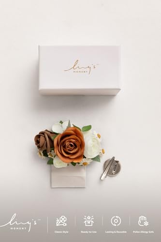 Ling's moment Pocket Boutonniere Single, Boutonniere for Men Groom for Wedding, Prom, Homecoming, Anniversary, Graduation, etc.Sand Dune Brown - color: Brn-sand Dune & Brown, size: 6" W x 5" H
