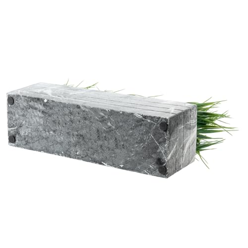 MyGift 14 Inch Artificial Green Grass Plant in Gray Marble Pattern Resin Ribbed Rectangle Planter, Faux Greenery Rectangular Cement Pot Centerpiece Home Décor - color: Gray Marble