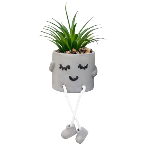 Cute Artificial Succulents Plants in Cement Pots with Hanging Legs - Small Fakeplants Kitchen Shelves Decor, Bathroom Shelf Decoration, Shelf Decoration Accents, Office Wall Decor - Set of 1 - color: 1pcs-shy