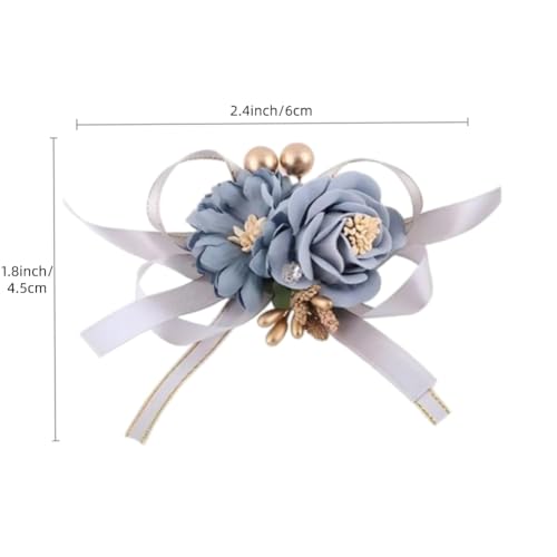 Dusty Blue Wrist Corsages Set of 6 for Wedding Bridal Bride Bridesmaid Artificial Hand Flower Corsage Wristlet Band Homecoming Graduation Prom Party Dusty Blue - color: Dusty Blue Corsage ( 6pcs )