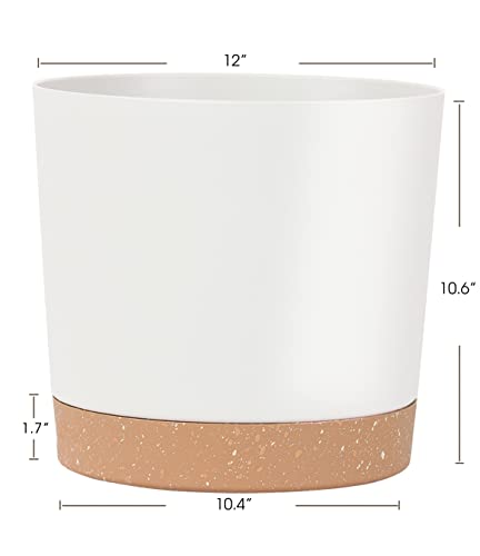 kubvici Plant Pots for Indoor Plants, 2 Pack 12 Inch Pots for Plants, Lightweight Large White Planters for Indoor Outdoor, Big Plastic Plant Pot Flower Pot with Drainage (12” White) - color: White, size: 12 Inch