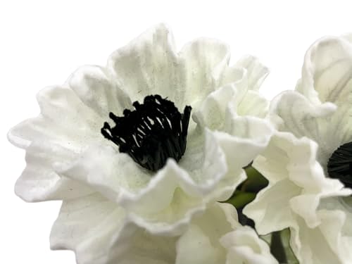 Artificial Poppy Flowers Bouquet High Quaulity Fresh Luxury Vintage PU Faux Silk Flowers - Large Real Touch Blooms for Wedding Birthday Home Decor Table Centerpiece Vase (6, White) - color: White