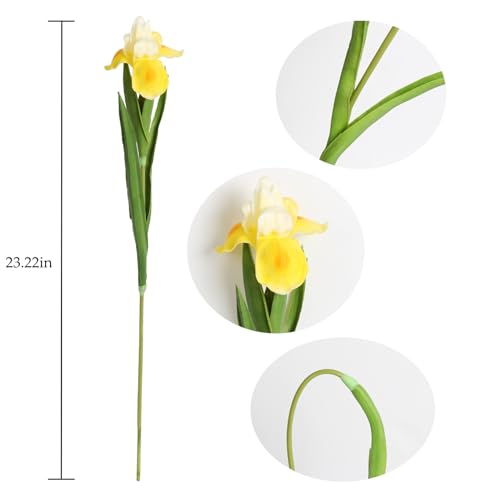 Yellow Iris Artificial Flowers 6 PCS Real Touch Flowers 23.22 in Long Stems Artificial Iris for Wedding Bridal Home Kitchen Party Décor(Yellow) - color: Yellow