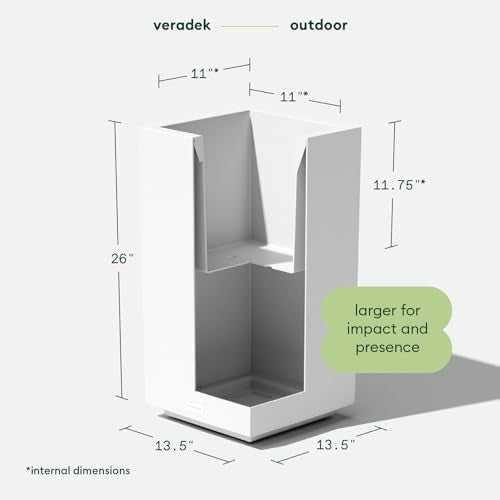 Veradek Block Series Pedestal Planter - Tall Planter for Indoor or Outdoor Front Porch | All-Weather Use with Removable Insert Bucket | Modern Décor for Flowers, Tall Trees, Faux Plants - color: White, size: 26"H x 13.5"W - 2 Pack
