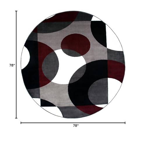 Rugshop Modern Circles Carpet Easy Maintenance for Home Office,Living Room,Bedroom,Kitchen Soft Round Rug 6' 6" (6' 6" Diameter) Burgundy - size: 6'6" (Round)