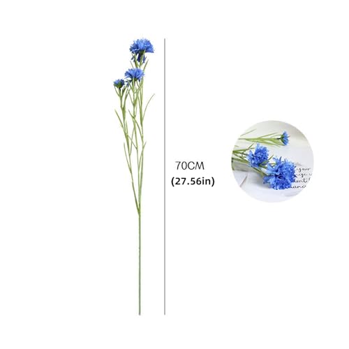 4Pcs 27.56" Blue Artificial Cornflower Stems Chrysanthemum Centaurea Cyanus Wildflowers Silk Cornflower Bunches Fake Flowers Bulk Faux Bachelor's Button for Vase Bouquet Wedding Home Party Decor - color: Blue