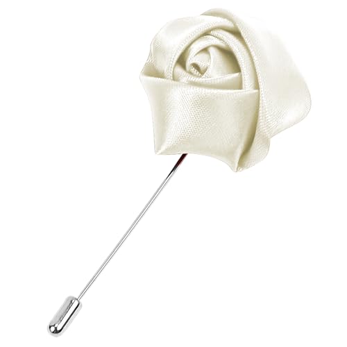 1Pcs Flower Lapel Pins,Rose Pins for Men for Dance,Party,Wedding - color: White