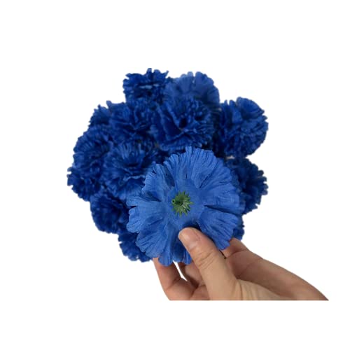 Rikyo 50 Artificial Silk Carnation Flower Head with Stems Set,Vase Fillers for Bridal Wedding Party Birthday Cake Ornaments,DIY Wrist Corsage,3" Petals Heads with 8" Stems(Royal Blue) - color: Royal Blue