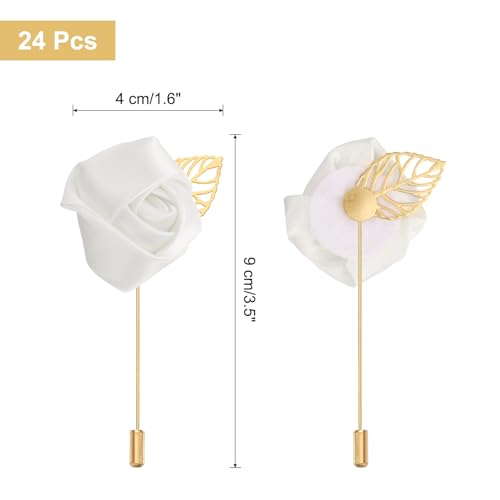 uxcell 24pcs Pure White Rose Boutonnieres Flower Buttonholes Pocket Boutonnieres Pins for Wedding Ceremony Anniversary Prom Formal Dinner Party - color: Pure White