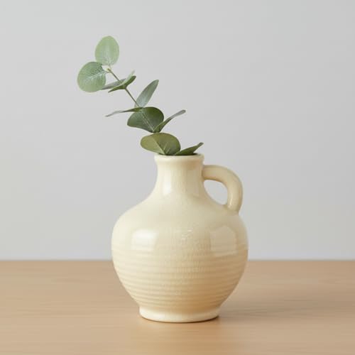 Sunddo White Ceramic Vase 6 Inch - Small Modern Flower Vase for Home Decor, Decorative Vases with Handle, Boho & Minimalist, Living Room Cabinet Table Centerpieces Wedding Beige - color: Modern White - 6, size: 6 Inch