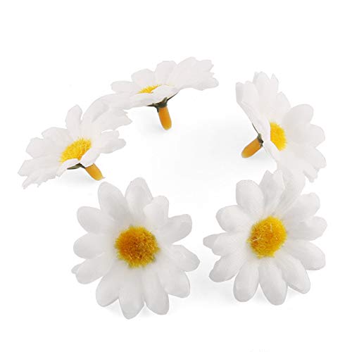 E-outstanding Silk Daisy Flower Head 100PCS 1.5Inch White Artificial Gerbera Fake Flowers Heads for Wedding Party,Home Decoration and DIY Craft