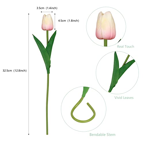 10 Pcs Pink Tulips Fake Flowers PU Faux Flowers Artificial Tulips Touch Real Single Stem Fake Floral Tulips Spring Bouquet of Flowers for Decoration Home Party Centerpieces Wedding Gifts - color: Pink