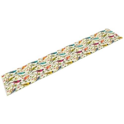Spring Bird Floral Table Runner,Birds Table Runner Burlap Table Decoration for Seasonal Home Kitchen Dining Dinner Indoor Holiday Farmhouse Decor 13x36 Inch - color: Bird_13, size: 13x36inch