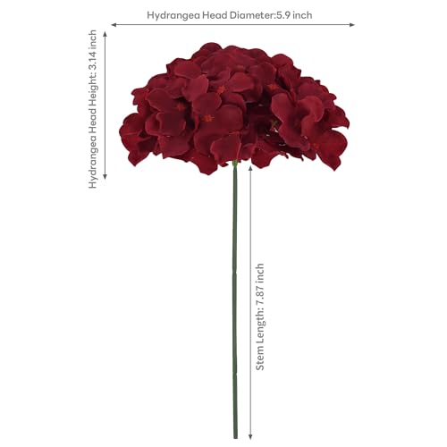 40 PCS Burgundy Silk Hydrangea Flowers, Detachable Heads + 8-Inch Wired Stems, Full 6 Inch Faux Hydrangea Heads for Fall Wedding, Christmas, Centerpieces & Pollen-Free Decor - color: Burgundy(no Accessories)
