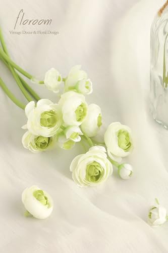 Floroom Ranunculus Artificial Flowers 18 Pcs Green Faux Silk Mini Ranunculus Bulk Fake Wedding Filler Flowers for DIY Bouquets, Centerpieces, Bridal Shower Decorations & Arrangements - color: Green