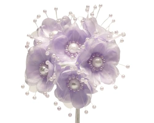 72PC Artificial Silk Pearl Spray Craft Flower for Home Craft Decor DIY Wedding Bridal Veil Headband Dress Cake Topper Embellishment Scrapbook Favor Corsage Floral Bouquet Arrangement (Lavender) - color: Lavender