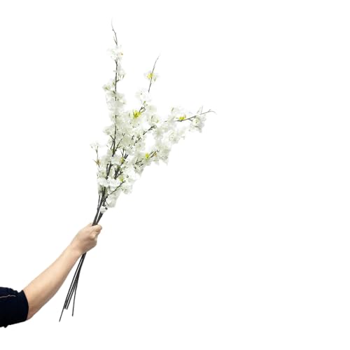 4 Pcs Cherry Blossom Branches for Vase 43 inch Artificial Cherry Blossom Silk Cherry Blossom Branches Long Stems Fake Flowers Vase Arrangements for Home Wedding Party Decor,White - color: White
