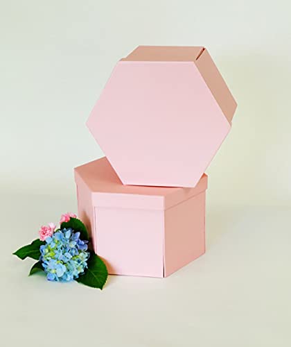 USA-SALES UNIKPACKAGING Premium Quality Hexagon Shape Flower Gift Box, w Drawer, Size 9.5″ x 8.3″ x 6.1″ inch, for Luxury Style Flower Arrangements (Pink) - color: Pink