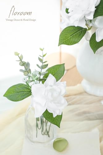 Floroom Artificial Gardenia Flowers 2.7" 25pcs Real Looking White Foam Fake Flowers with Stems for DIY Wedding Bouquets Bridal Shower Centerpieces Floral Arrangements Party Tables Home Decorations - color: White