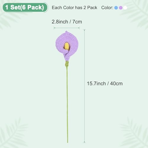 M METERXITY 6-Pack Crochet Flowers, Knitted Artificial Wool Calla Lily for Mother's Day/Wedding/Birthday/DIY Decor, Handmade Knitted Flowers [White, Purple, Blue] - color: White, Purple, Blue