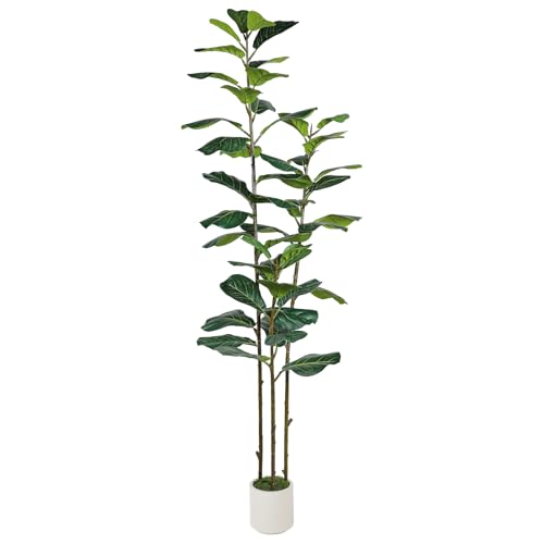 Alupssuc 6FT Artificial Fiddle Leaf Fig Tree with White Planter Pot, 6 feet Tall Fake Tree for Home Decor, Faux Ficus Tree Fake Moss for Indoor Outdoor Office Living Room - size: 6ft