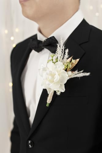 1 Pc Sinlge Ivory White Boutonniere for Men for Wedding Groom Groomsmen Cream Artificial Rose Flowers Boutonniere for Wedding Ceremony Anniversary Formal Dinner Party - color: Ivory White, size: 1 Pack