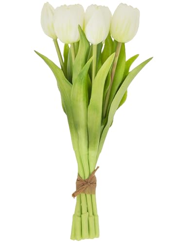Boston International Artificial Faux Flowers Spring Tulips 8-Flower Bundle Bouquet, 12.5", White - color: White, size: 12.5"
