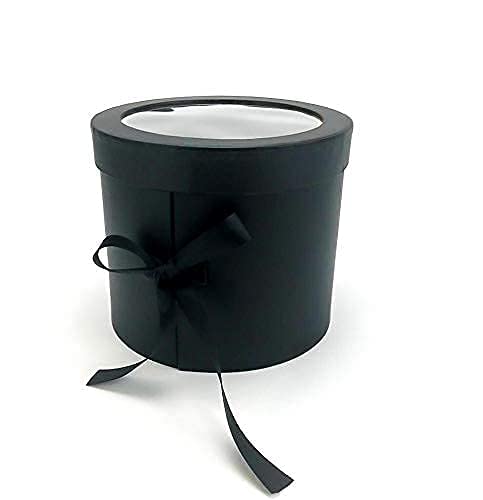 UNIKPACKAGING Premium Quality Round Flower Box 2 TIER Gift Boxes with Lid Size 7.8 dia x 7 inch (Black) - color: Black