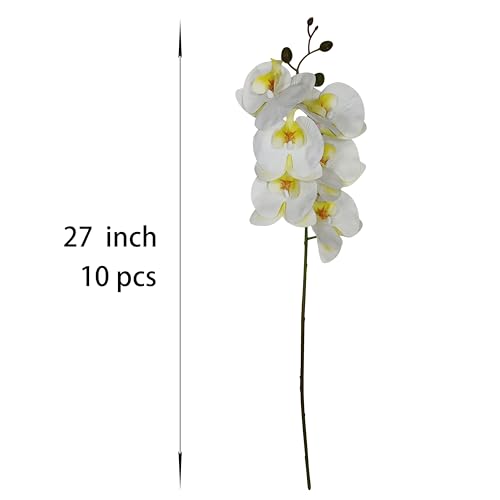10 Pack Ivory Orchid Artificial Flowers Real Touch, 27'' Artificial Fake Faux Silk Orchid Stem Bouquets for Wedding Party Home Garden Decor,Orquideas Artificiales para Decora (excluding the vase) - color: Ivory White