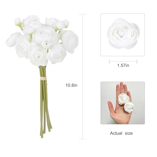 18 Pcs White Ranunculus Artificial Flowers Real Touch Mini White Ranunculus Flowers for Wedding DIY Bouquets Home Decor Arrangements - color: White