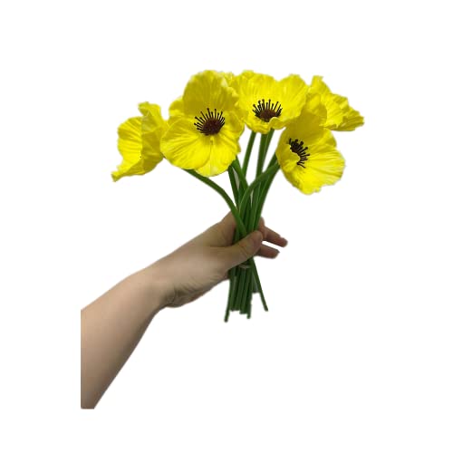 Rikyo 10 Stem 11inch Bouquets Artificial Flowers Poppy Flowers,Faux Anemone PU Fake Wild Flowers for Kitchen Table Centerpiece Vase,Home Wedding Holding Flowers Backdrop Arch Wall (Yellow) - color: Yellow