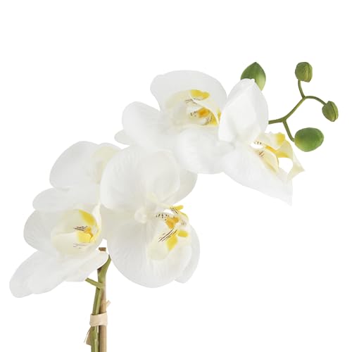 Orchids in Ceramic Pottery,Fake Orchid with Real Touch Stems, Faux Orchid Flowers for Artificial Flora Table Arrangement Centerpiece,Gift for Mom,Wife,Friends.Home & Office Decoration(16in White)