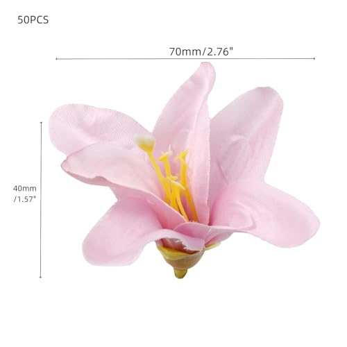 50 PCS Purple Artificial Flower Heads Lily Flowers Bulk Silk Flowers Fake Mini Lilies Flower Heads for Crafts Wedding Home Decoration
