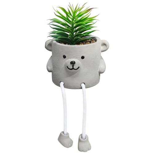 Artificial Succulents in Cement Pots with Hanging Leg, Potted Cute Mini Fake Plants for Office Desk Decor, Faux Succulent Plants Indoor Decorations - Set of 1 - color: 1pcs-bruin