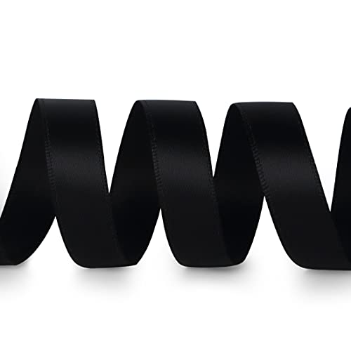 Ribbli Double Faced Black Satin Ribbon,1/2” x Continuous 25 Yards,Use for Bows Bouquet,Gift Wrapping,Floral Arrangement - color: Black, size: 1/2 inch