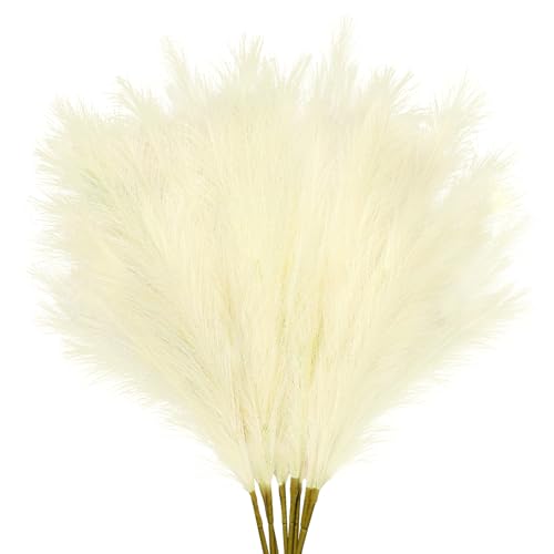 obbsie 35" Faux Pampas Grass Decor, 8pcs Large Tall Fluffy Artificial Pompous Grass Branches Floral Fake Pompas Grass Bulrush Floor Vase Filler Flower Arrangement for Home Wedding Boho Decor Beige - color: Beige, size: 8 PCS