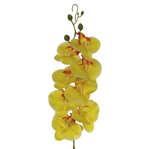 ATFL 6 Pack Yellow Orchid Artificial Flowers Real Touch, 32'' Artificial Fake Faux Silk Orchid Stem Bouquets for Wedding Party Home Garden Decor,Orquideas Artificiales para Decora (not Including Pot)