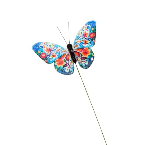 Cartanfill-Decorative 3D Butterfly Ornaments, Multicolor Feather Design, Set of 12 with Wire, Party and Christmas Tree Decor - color: E Wire