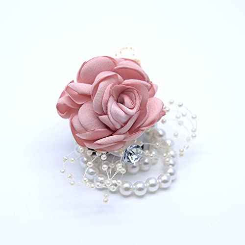 Rose Wrist Corsage Boutonniere Set,Wrist Flower Corsage Wristlet Band Bracelets and Men's Boutonniere for Wedding Flowers Accessories Prom Suit Decor - color: 2 Wrist Corsage Pink