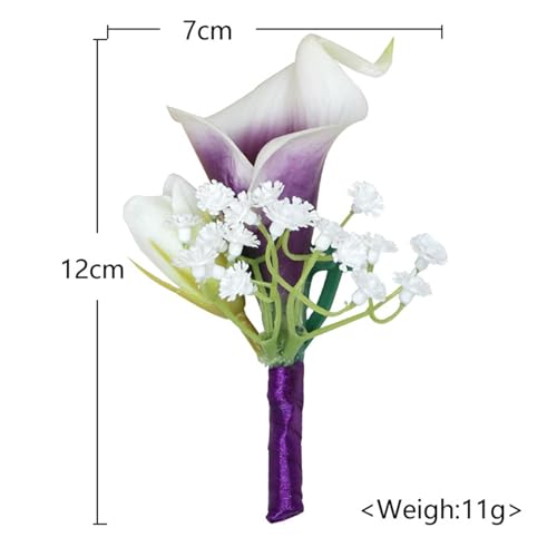 Artificial Purple Calla Lily Boutonniere for Men Groom Groomsmen Artificial Flowers Calla Lily Boutonniere for Wedding Party Prom Homecoming Ceremony Anniversary Purple Calla Lily Boutonniere - color: Purple Calla Lily Boutonniere
