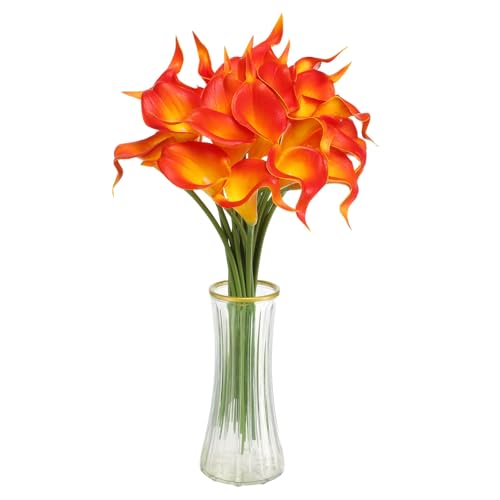 HARFINGTON 20pcs Artificial Calla Lily Fake Silk Flowers Bouquet Real Touch for Home Garden Wedding Party Decoration, Orange - color: Orange