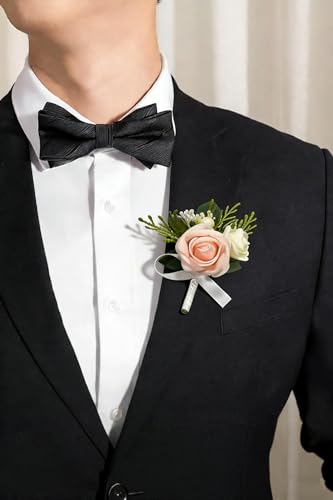 6PCS Blush Pink Boutonniere for Men,Coral Pink Boutonniere Pins for Men Groomsmen Guest, Artificial Flowers for Wedding Decor Prom Homecoming - color: Blush Pink