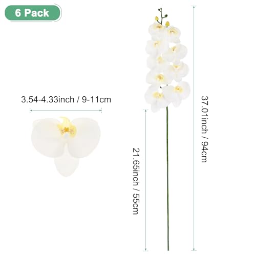 M METERXITY 6-Pack Artificial Orchid Flowers 9 Large Petals 37 Inch Faux Phalaenopsis Silk Bouquets Real Touch White Fake Orchids for Home/Wedding/Christmas/Party/Garden Office - color: White