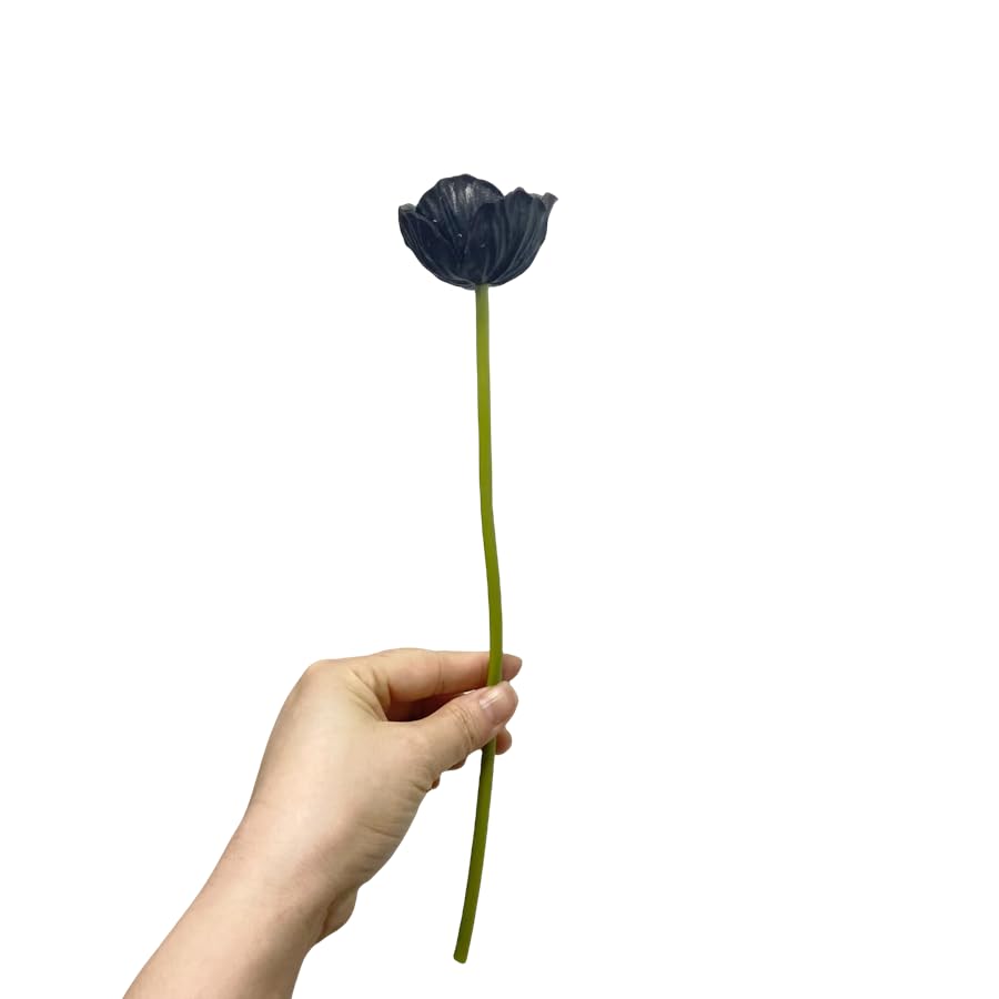 Rikyo 10 Stem 11" Bouquets Artificial Flowers Poppy Flowers,No Fade Anemone PU Fake Wild Flowers for Kitchen Table Centerpiece Vase,Home Wedding Holding Flowers Backdrop Arch Wall (Black) - color: Black