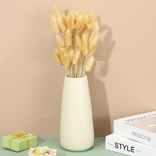 PATIKIL 15.7in Bunny Tails Dried Flowers, 80pcs Pampas Grass Decor Rabbit Tail Natural Pampas Grass Bulk Fluffy Faux Pampas Grass Dried for Home Boho Decor Vase Wedding Table, Beige - color: Beige